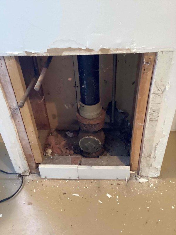 Responded to a callback regarding kitchen cold water issue after previous valve replacement. Created access openings in drywall to inspect plumbing system. Identified and corrected issue with basement shutoff valve affecting kitchen cold water supply. Explained repair options to customer.