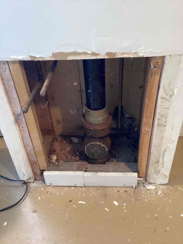 Responded to a callback regarding kitchen cold water issue after previous valve replacement. Created access openings in drywall to inspect plumbing system. Identified and corrected issue with basement shutoff valve affecting kitchen cold water supply. Explained repair options to customer.