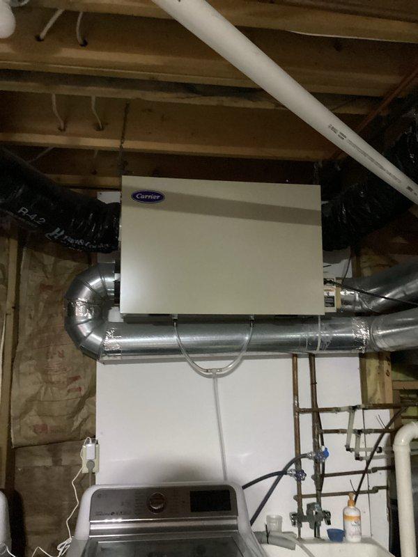 Performed warranty service on furnace system, replacing damaged collector box and installing missing turbulator in secondary heat exchanger per previous authorization. Secondary heat exchanger issue was recurring based on observed damage. Completed full inspection of Carrier unit to verify proper operation after component replacement.