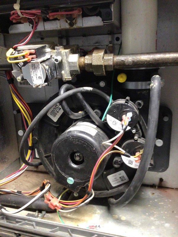 Responded to no heat complaint on aging system. Diagnosed inducer motor failure evidenced by humming noise without rotation. Identified Fasco unit (P/N 70861023) completely locked up. Placed order for replacement inducer assembly to restore heating functionality.