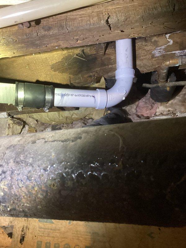 Responded to follow-up service call for previously identified frozen/burst pipes. Completed repairs to hot and cold water lines at laundry box, installed new vanity faucet in upstairs bathroom, removed secondary kitchen drain trap, and replaced main floor toilet shut-off valve. All leaks have been successfully addressed and plumbing systems are now functioning properly.