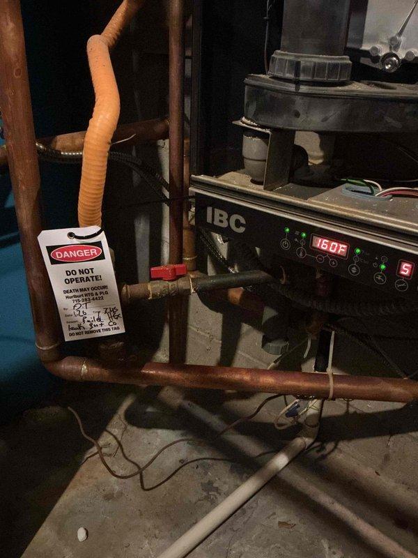 Responded to service call for IBC boiler with intermittent operation. Diagnostic testing revealed failed heat exchanger with dangerous carbon monoxide levels exceeding 300 ppm and melted electrical connections. System tagged out of service due to safety hazard; recommended full replacement of heat exchanger.