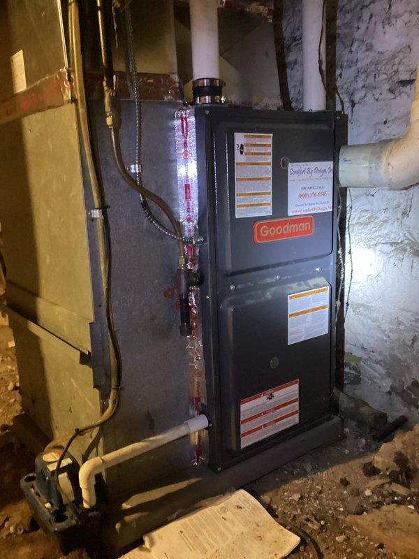 Responded to no heat complaint for elderly customer with Goodman furnace experiencing intermittent operation. Diagnosed furnace cycling off before reaching setpoint temperature due to faulty control board, confirmed after troubleshooting flame sensor, pressure switches, and thermostat. Also identified non-functional condensate pump. Provided customer with replacement options and noted issue will persist until control board is replaced.