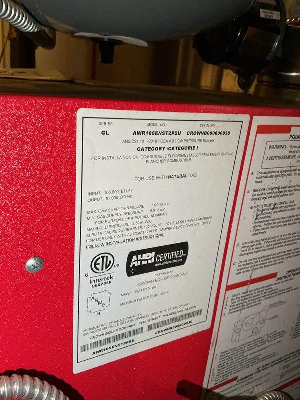 Upon arrival, found house temperature below setpoint despite boiler cycling normally. Discovered partially closed valve on return side above pump causing restricted water flow, which led to system overheating and short cycling. Opened valve to restore proper circulation. Also identified plugged backflow preventer preventing system from automatically adding water when needed. Verified boiler (GL Series AWR105ENS72PSU, 105,000 BTU/hr input) is fully operational after adjustments.