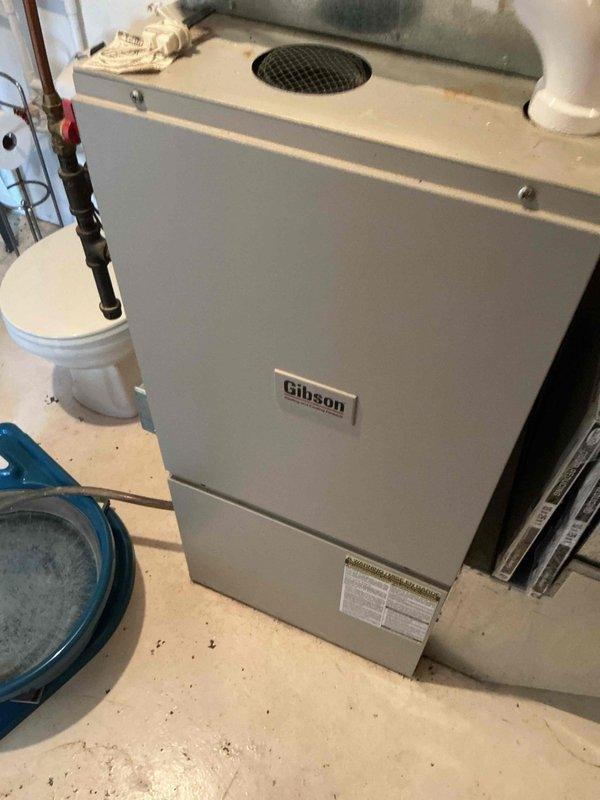 Responded to no-heat call for 25+ year old Gibson furnace. Diagnostic inspection revealed failed igniter as primary cause of heating failure. Customer had previously thawed condensate drain trap. Successfully replaced igniter, restoring proper furnace ignition and system operation. Unit is now functioning normally with heat restored.