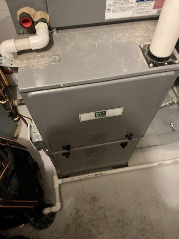 Performed scheduled maintenance on 6-year-old ICP furnace. Inspected system components and verified proper operation. Noted boiler for in-floor heating system has some ice accumulation in exterior vent, though system remains functional. Replaced air filter with new unit. No additional service required at this time.