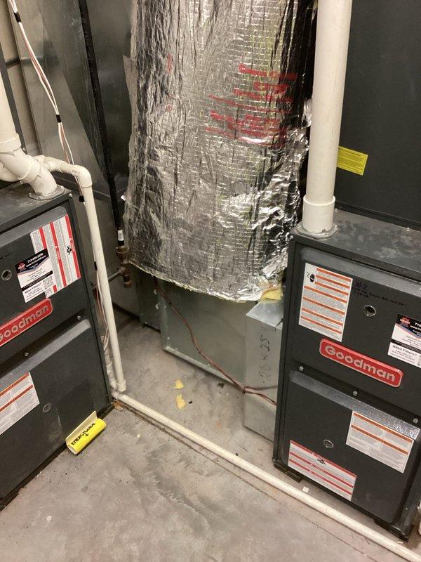 Replaced draft combustion inducer assembly on furnace #3 and collector box/cold end header box on furnaces #1 and #2 as specified in the approved repair estimate. All components were properly installed according to manufacturer specifications, restoring proper functionality to the Goodman heating units. Work was completed in the utility room where the three furnace units are located adjacent to the main electrical panel.