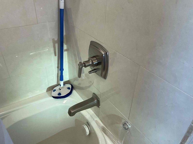 Replaced defective Kohler shower cartridge in master bathroom that was causing water to turn cold after approximately 8 minutes of use. New cartridge installation successfully restored proper temperature control function.