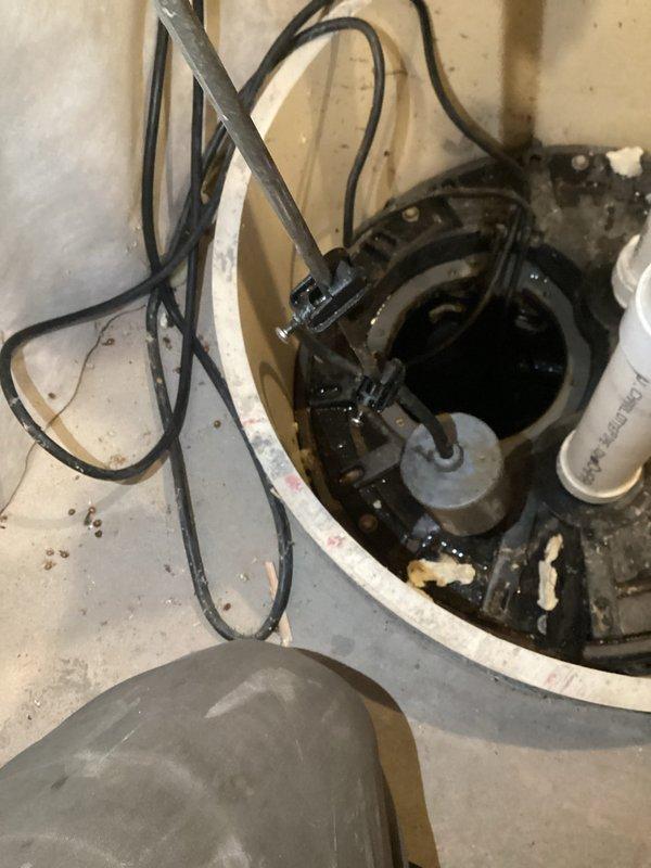 Diagnosed and serviced malfunctioning sump pump system in basement mechanical room. Identified that the float was obstructed by debris causing pump failure after GFI reset. Thoroughly cleaned out sump pit, properly repositioned the float mechanism, and restored normal pump operation. Additionally, pulled and reset a leaking basement toilet that had been affected by the backup.