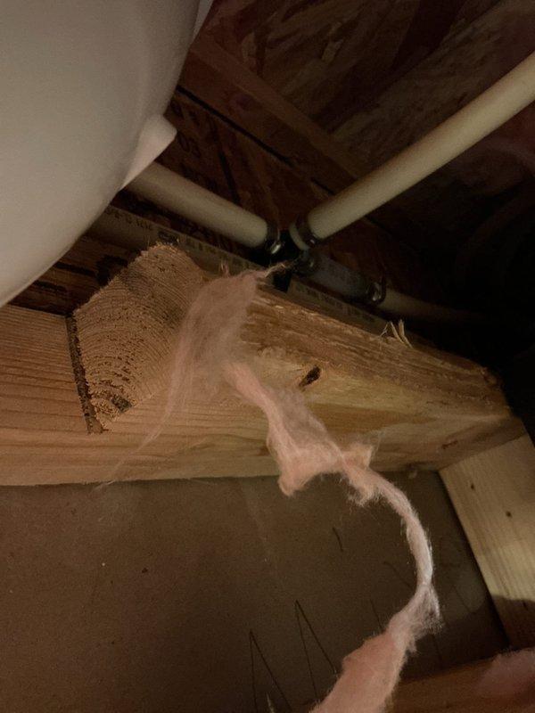 Located and repaired a ruptured half-inch water line in customer's plumbing system. Identified copper pipe fittings with significant oxidation and corrosion damage, likely caused by freezing conditions. Completed repair work that had been previously started, replacing damaged sections with new PVC piping after receiving customer's insurance approval.