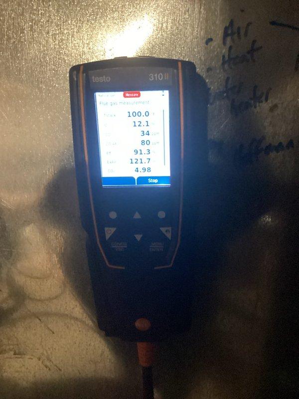 Responded to no-heat complaint for 2005 model furnace exhibiting short cycling. Diagnostic testing with Testo 310 II analyzer confirmed operational issues related to severely clogged blower wheel causing restricted airflow and abnormal amp draw. Though heat exchanger remains functional, multiple components (blower wheel, igniter, flame sensor) require replacement. Due to unit age and condition, customer opted for replacement estimate rather than repairs.