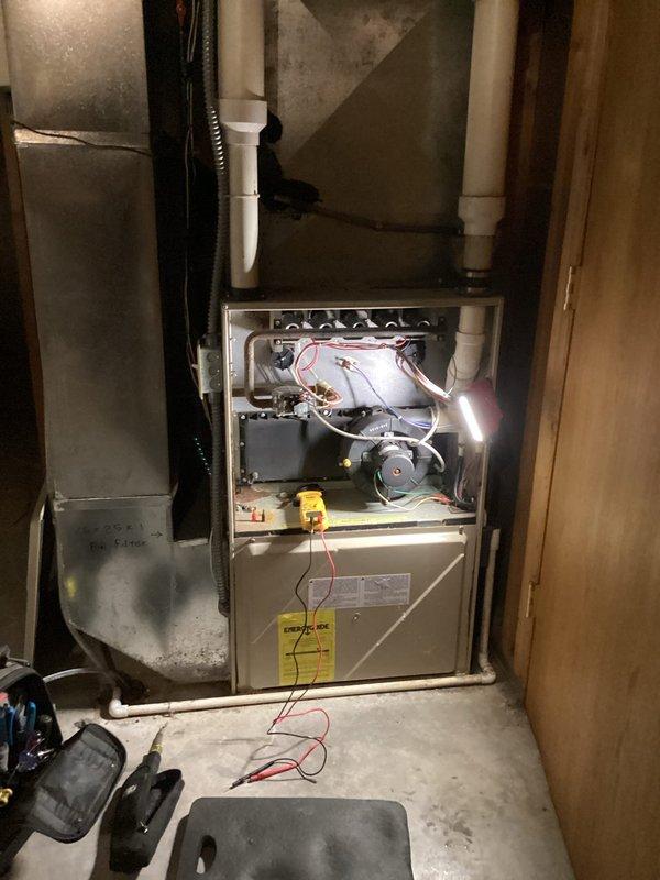 Responded to no heat call for aging furnace. Gas valve was not engaging despite receiving 24V signal. After manual agitation of the valve and testing with multimeter, successfully restored furnace operation temporarily. Customer informed that gas valve requires replacement but opted to wait for scheduled service advisor visit for replacement quotes. Customer has alternative heating sources available if system fails before repair.