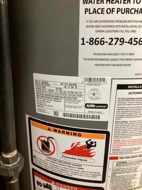 Responded to a water heater replacement request for a customer with a leaking Rheem unit. Confirmed water heater failure due to age-related deterioration. Successfully installed customer-supplied Platinum natural gas 40-gallon water heater with proper venting and copper pipe connections. Disposed of the previous unit per customer's request.