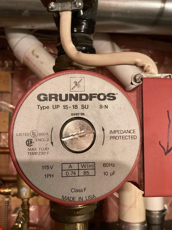 Responded to service call back to install a check valve on the recirculating line of an IBC indirect water heater system. Successfully installed the check valve on the line connected to the Grundfos UP 15-18 SU circulation pump (115V/60Hz) to prevent backflow and improve system efficiency.