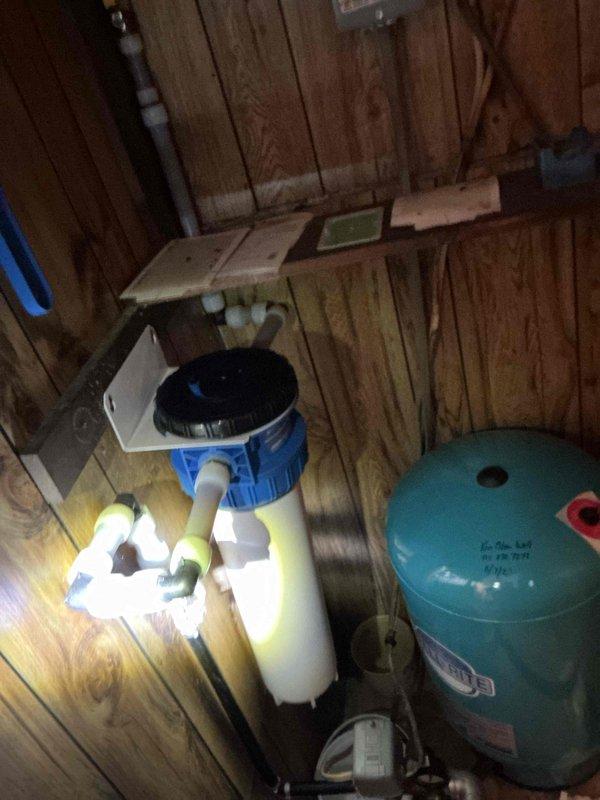 Technician replaced carbon filter in customer's large blue water filtration system per request. Installed new filter element and verified system for proper operation with no leaks detected.