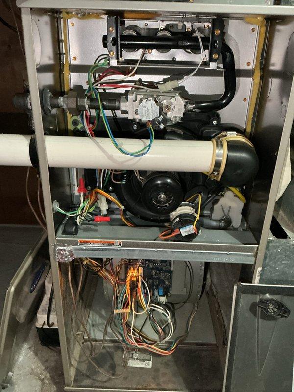 Responded to no-heat call for 6-year-old furnace displaying high limit lockout code due to overheating. Diagnosed restricted airflow caused by severely clogged 16x20x1 filter, dirty blower wheel, and contaminated secondary heat exchanger. Performed blower wheel cleaning and installed electronic air cleaner to resolve the issue. Recommended maintaining either monthly replacement of MERV-8 (or lower) pleated filters or continued use of electronic air cleaner to prevent recurrence.