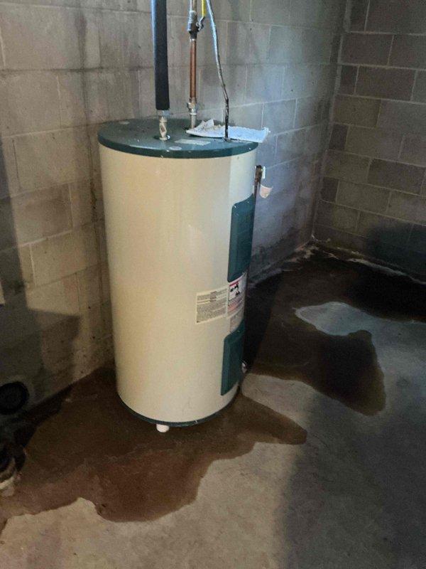 Replaced failed well pressure tank that was causing water leakage on basement floor. Installed new pressure tank per approved estimate, ensuring proper connection to existing copper piping and pressure gauge assembly. System now operating at correct pressure with no leaks.