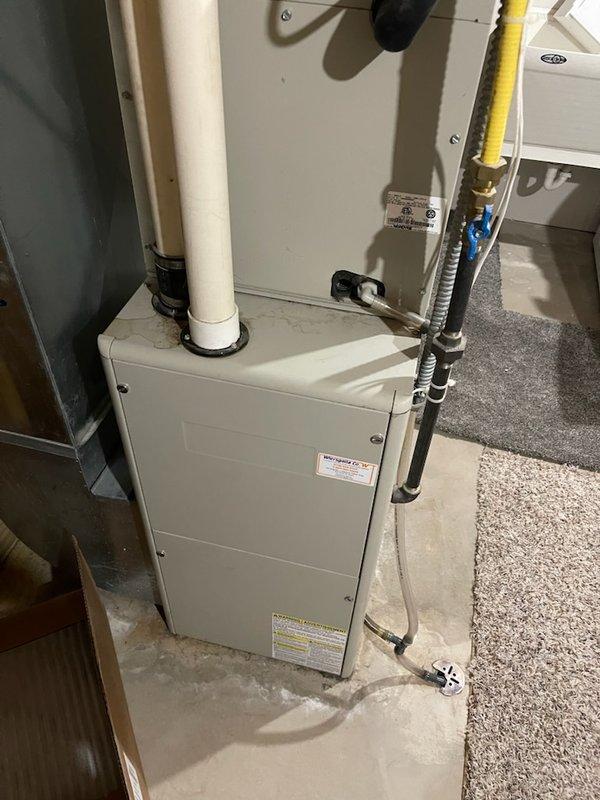 Diagnosed no heat issue on propane furnace with failed HSI (hot surface ignitor). Replaced ignitor and verified proper operation. Noted slight plugging in evaporator coil and secondary heat exchanger, along with minor burner fouling. Heat exchanger condition is good. System is now operational and heating properly.