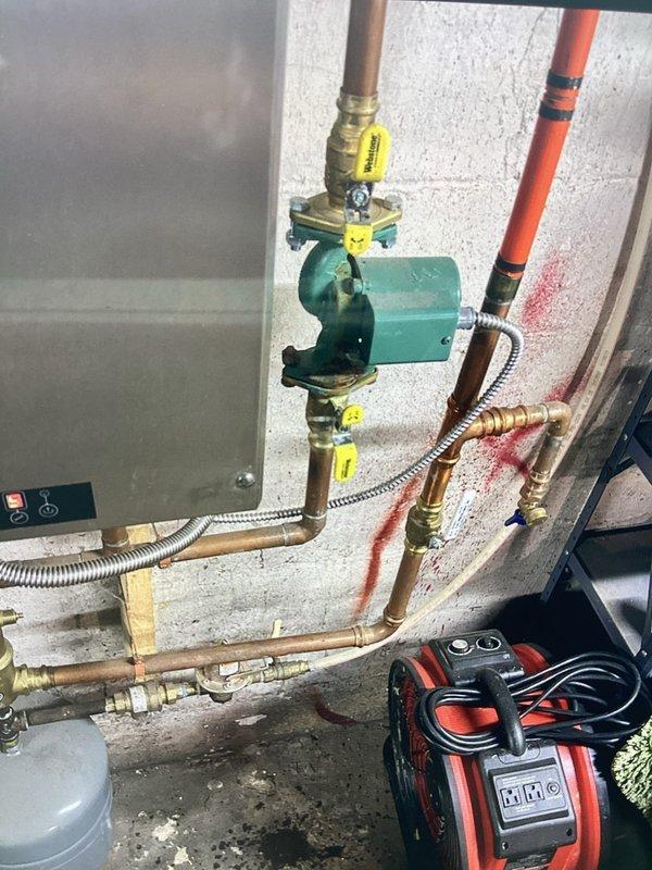 Responded to a low water error on boiler system. Customer reported ongoing drip from pump flange handles; removed and tightened seals to resolve the leak which should have been addressed during previous maintenance visit. System now operating normally with no further water loss detected.