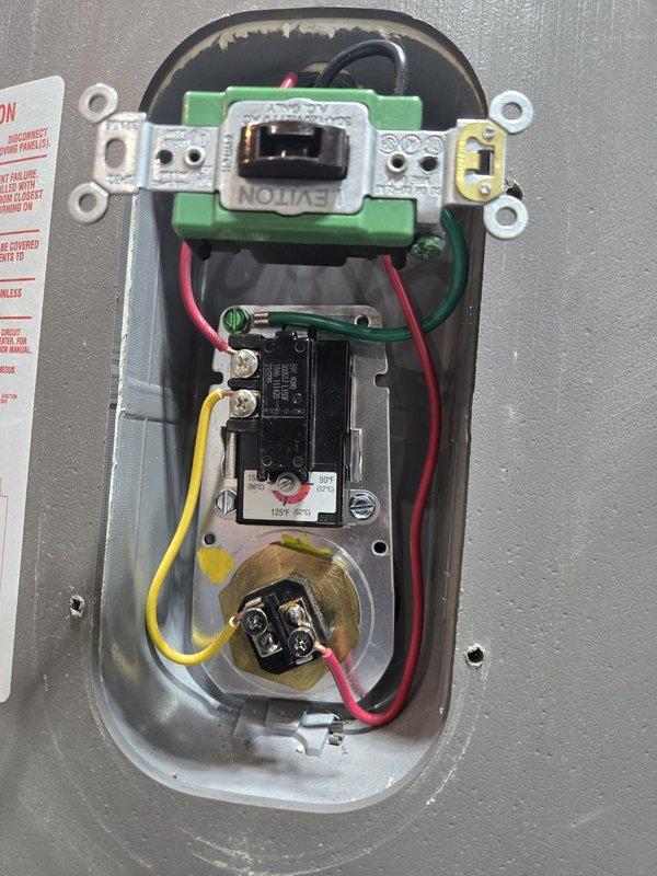 Diagnosed 105-gallon electric water heater with no hot water production despite proper voltage supply. Determined thermostats and elements were faulty in this 10-15 year old unit. Installed new elements and connected customer-supplied thermostats from Dunn Energy, restoring proper functionality to the system.