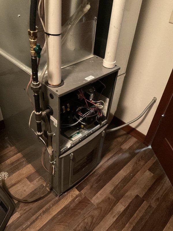 Responded to a no-heat call with reported flashing red light. Diagnostic testing revealed low flame sense code. Inspected heat exchanger (no issues found), then cleaned flame sensor. Post-service testing confirmed restoration of strong flame signal, resolving the heating issue. System now functioning properly with no additional concerns noted.