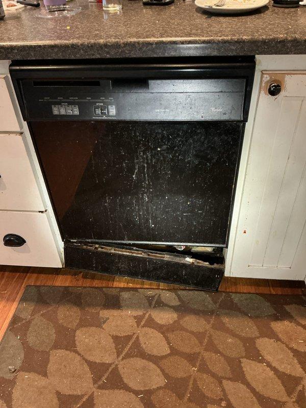 Completed annual plumbing inspection, identifying multiple issues requiring attention including deterioration of exterior trim near water connections and evidence of water damage/wear on dishwasher with compromised bottom trim. Documented concerns with photographs and scheduled follow-up appointment for comprehensive estimate on necessary repairs.