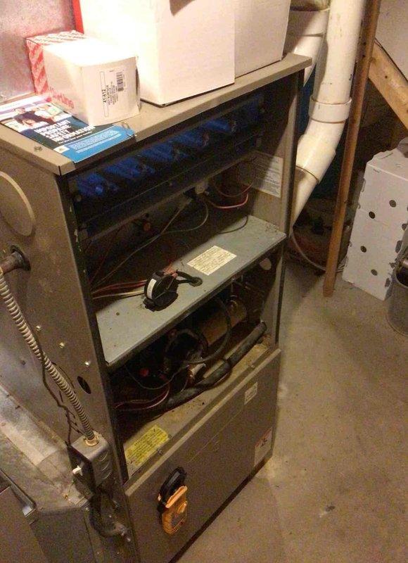 Responded to no heat call for 25-year-old Goodman furnace. Diagnosed failed blower motor as the root cause. Replaced blower motor and verified proper system operation. Customer declined new equipment options, requesting repair only.