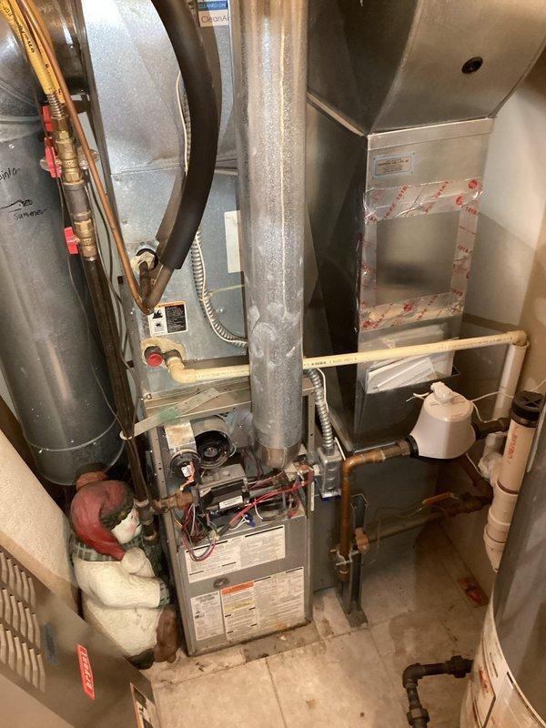 Responded to no heat call for furnace with blinking red light. Diagnosed seized combustion blower motor preventing proper system operation. Attempted to restore functionality but determined replacement necessary. Customer approved repair estimate; return visit scheduled to install new combustion blower.