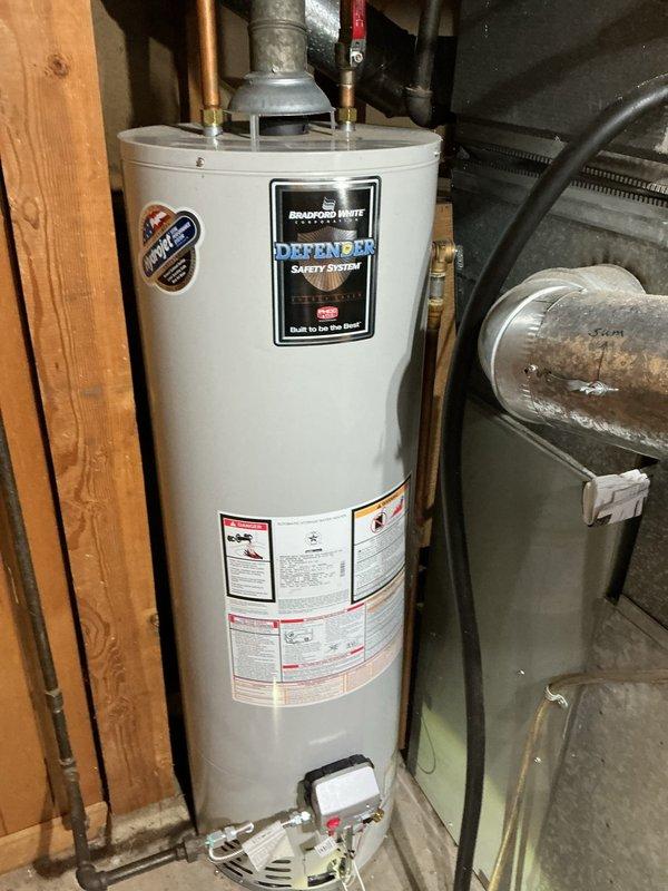 Diagnosed issue with Bradford White Defender water heater pilot light repeatedly extinguishing when furnace operated. Determined the furnace operation was creating backdraft conditions affecting the water heater's exhaust venting. Recommended professional chimney cleaning service to address the draft issue and ensure proper ventilation for both appliances.