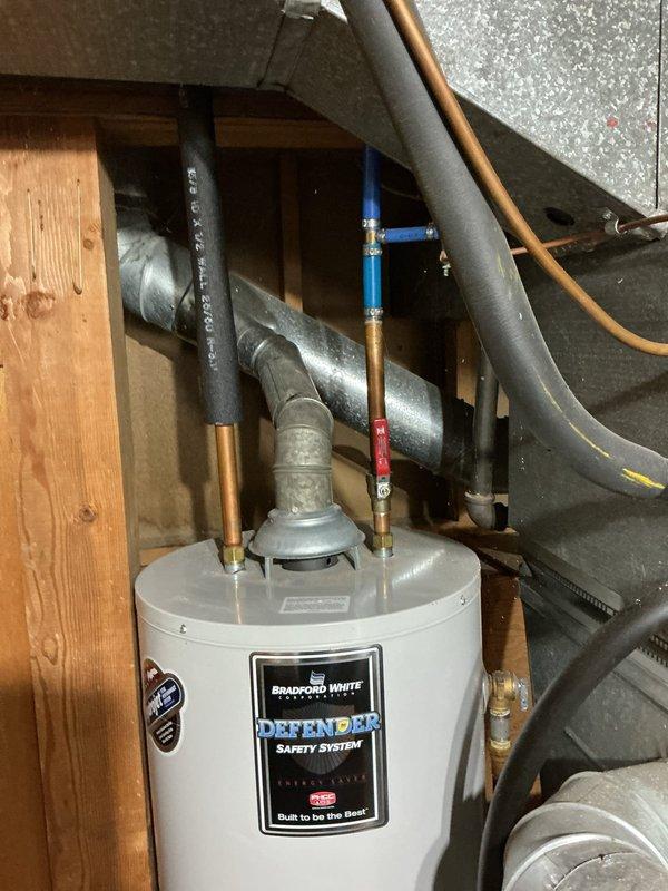 Diagnosed issue with Bradford White Defender water heater pilot light repeatedly extinguishing when furnace operated. Determined the furnace operation was creating backdraft conditions affecting the water heater's exhaust venting. Recommended professional chimney cleaning service to address the draft issue and ensure proper ventilation for both appliances.