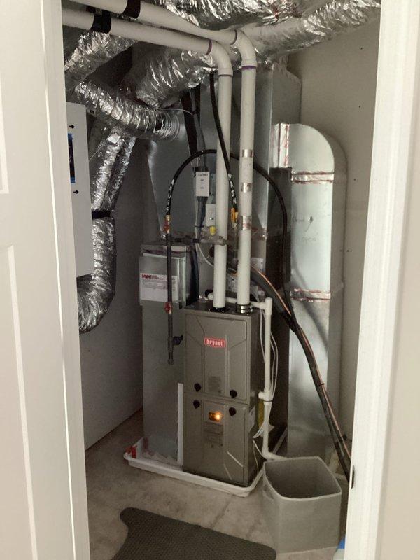 Installed new April Air 600 Humidifier with manual Digital wall control, connecting bypass to supply ductwork and installing drain line to existing drainage system. Unable to complete water line connection due to lack of accessible water source; recommended professional plumbing services for proper water line installation to complete humidifier functionality.