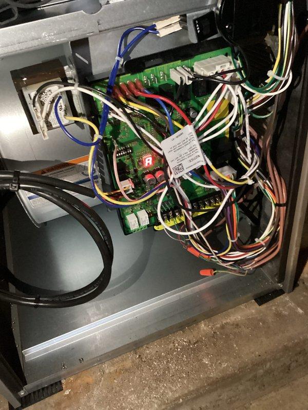 Diagnosed furnace failing to enter second stage heating despite proper dip switch settings. Identified faulty circuit board not sending second stage signals. Replaced circuit board to restore proper furnace staging operation.