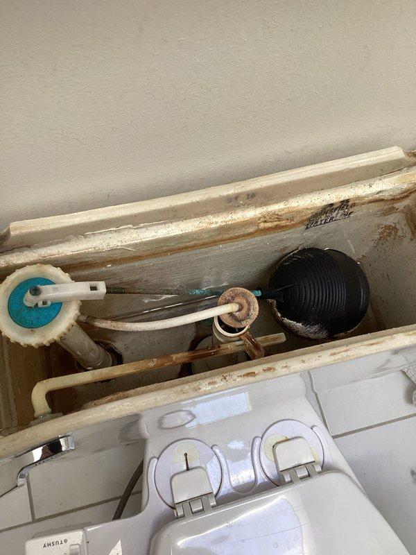 Conducted comprehensive inspection of toilet reported for leaking issues. Identified significant mineral buildup and aging components within the tank, including worn flush valve and deteriorated flapper mechanism. Provided on-site assessment and repair options to resolve the water leakage problem.