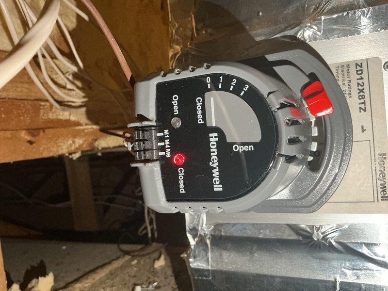 Responded to service call for zone heating issues where one zone was maintaining temperatures too high and humidity levels were insufficient. Diagnosed and replaced failed zone motor actuator on Honeywell control device. Scheduled follow-up estimate for steam humidifier installation to address ongoing humidity concerns.