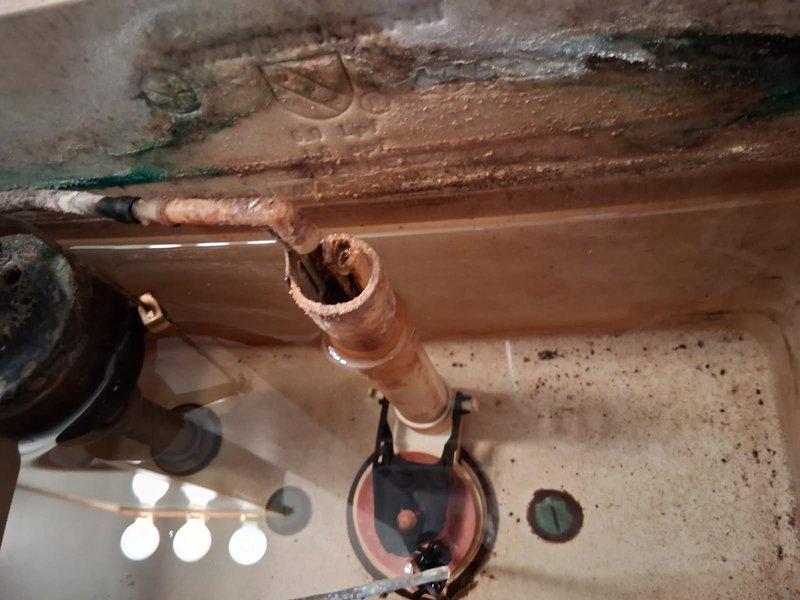 Replaced worn-out toilet components including ball cock and flapper to resolve constant running issue. Observed wobbling turtle valve between tank and bowl, contributing to the malfunction. Completed full interior replacement of small round toilet in regular bathroom.