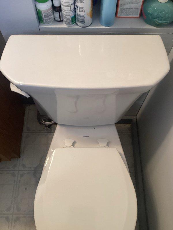 Removed and disposed of old leaking toilet. Installed new standard height round toilet with new wax ring and mounting bolts. Tested for proper operation and verified no leaks after installation.