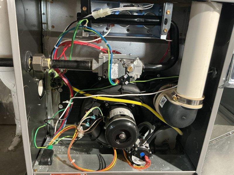 Performed free furnace tune-up on 3-year-old unit, confirming all components operate within specifications. Adjusted gas pressure to proper range, verified safe CO levels in flue, and identified dirty blower wheel requiring cleaning. Recommended future blower wheel service to maintain optimal system performance.