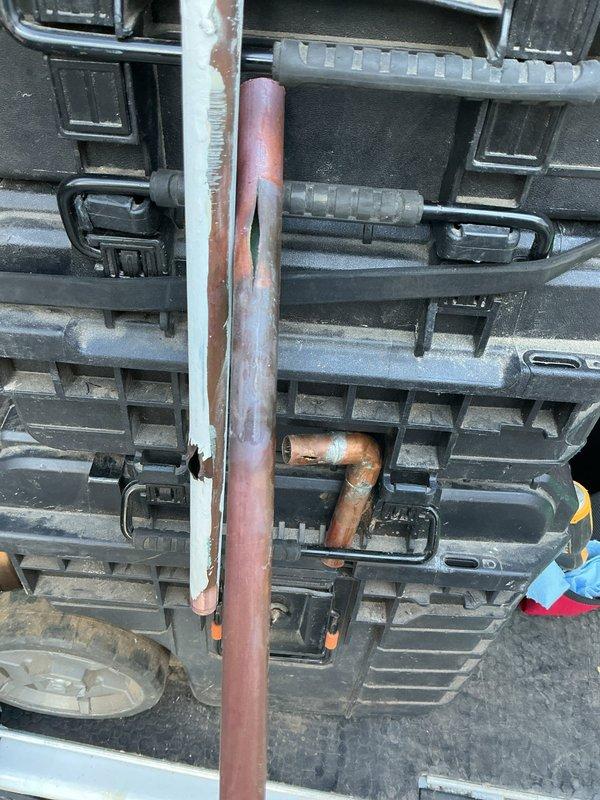 Responded to low water pressure complaint in master bath. Discovered and cleaned minor blockage in shower head restrictor, restoring normal flow. During inspection, identified three freeze breaks in basement hose bib line. Replaced several feet of half-inch pipe to repair damage and restore proper water pressure throughout the system.