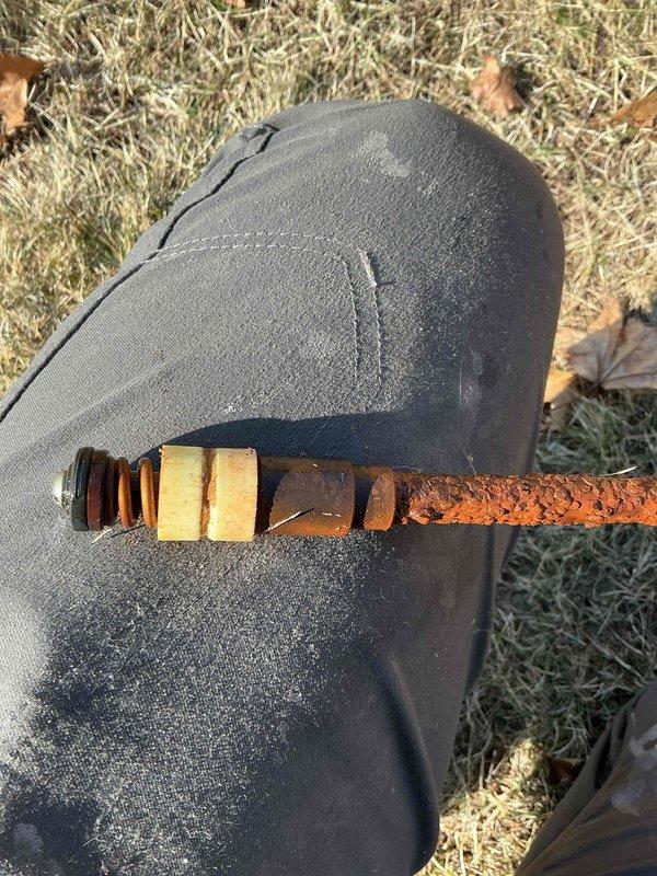 Diagnosed and serviced leaking outdoor yard hydrant, identifying severe rust and corrosion on the internal rod assembly as the cause of continuous water leakage. Completed part order form for yard hydrant repair kit and two additional faucets (bathroom and kitchen) as requested by homeowner.