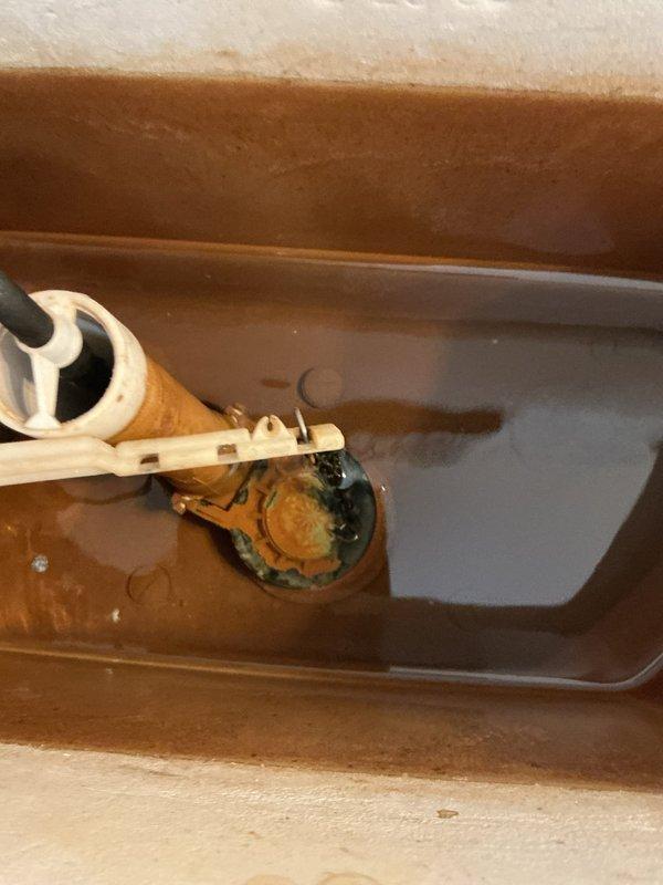 Performed comprehensive plumbing inspection and identified several issues requiring attention: slow drainage in bathroom sink, deteriorating toilet flapper, surface rust on pressure tank, and aging shut-off valves known for potential leakage problems. Visual inspection of shower revealed normal working condition, but toilet tank inspection showed significant mineral buildup/corrosion and discolored water indicating possible water quality issues. Advised customer to monitor these conditions, particularly the problematic valves.
