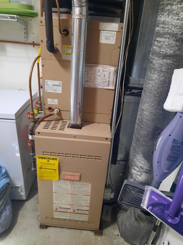 Serviced 26-year-old Coleman 80% efficient furnace that was intermittently failing to maintain ignition. Diagnosed issue as corroded flame sensor causing system shutdown 5-10 seconds after ignition. Cleaned flame sensor thoroughly, tested system through multiple heating cycles confirming proper operation and flame retention. Recommended replacement of flame sensor during next maintenance visit.