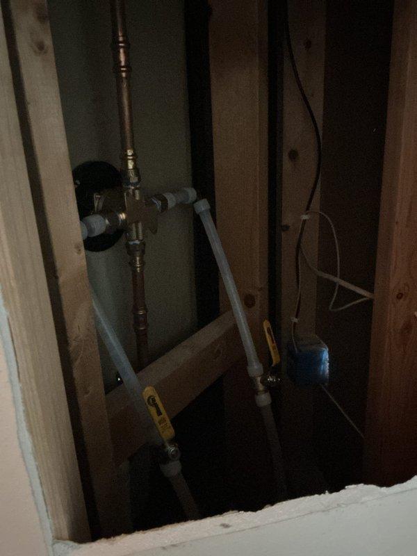 Completed installation of customer-supplied tub/shower trim with drain and overflow. Replaced one existing shower valve that was incompatible with new trim and installed new valve to accommodate second trim set. Successfully completed installation of both trim packages, ensuring proper function and appearance.