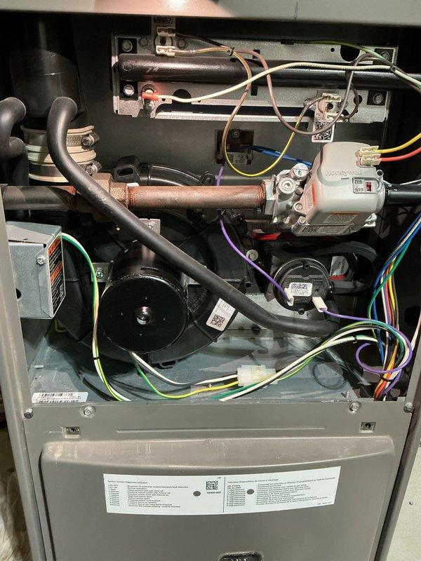 Completed sold repair on Lennox Mendota furnace, replacing collector box, condensate trap, and PSC draft combustion inducer blower assembly. System was fully cycled and tested after component installation, confirming proper operation with no issues.