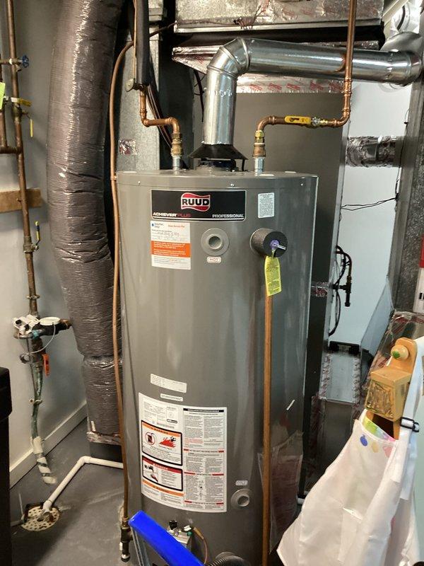 Completed warranty service on Lennox heating system by replacing faulty sensor as part of RDS kit repair. Inspection included verification of proper ventilation connections and examination of adjacent RUUD water heater installation to ensure no interference with HVAC operation.