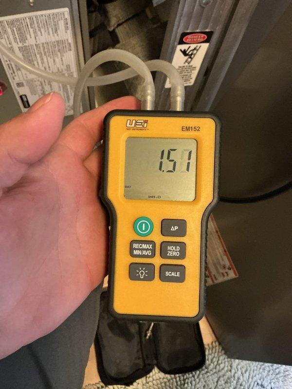 # Service Report Summary

Responded to customer concern regarding strong odor from newly installed furnace. Conducted thorough system inspection and safety diagnostics. Measured and verified gas pressure within manufacturer specifications using differential pressure meter (1.51" reading observed). Tested carbon monoxide levels throughout living space - all readings confirmed safe. Verified furnace operational status and confirmed all components functioning properly. Educated customer that initial odor from new furnace equipment is normal during break-in period as manufacturing oils and protective coatings burn off. Recommended running system fan continuously and opening windows to accelerate ventilation and odor dissipation. System operating safely with no defects found. No further action required.