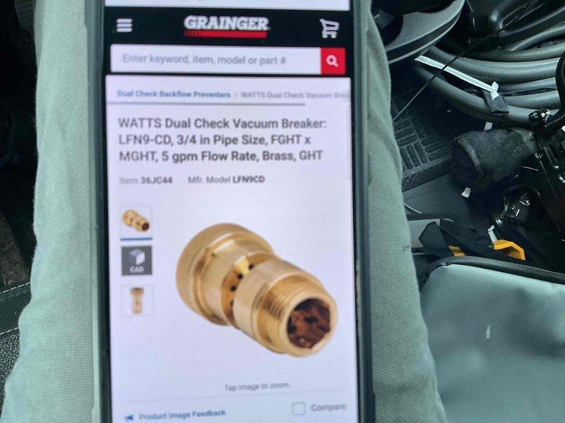 Performed backflow prevention test on ASSE 1013 RPZ assembly (1 inch) and completed cross-connection control inspection. Testing procedures verified device functionality and all required documentation was completed, though it was noted the device is not currently registered with the proper authorities.