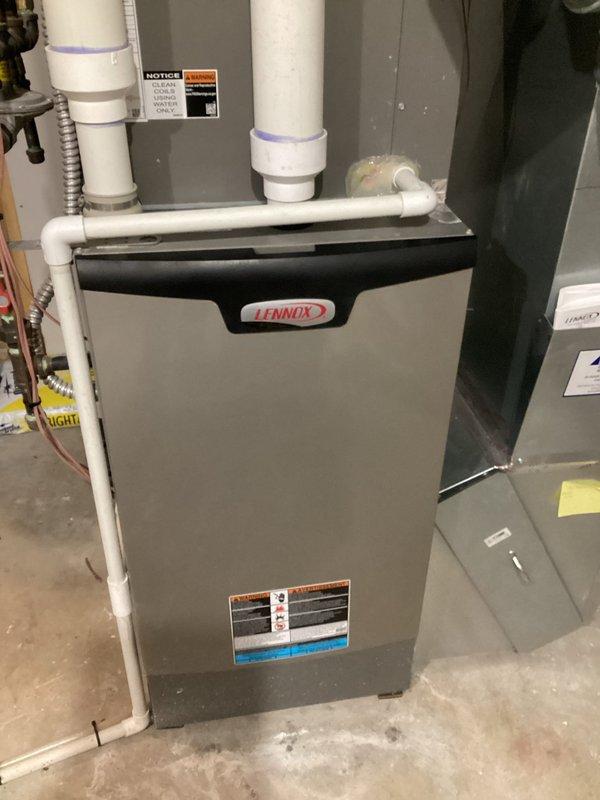 Responded to no heat call on a five-year-old Lennox furnace system. Upon arrival, found the Lennox S30 thermostat displaying "device lost connection" error message and showing offline status, unable to display current temperature. Performed diagnostic testing on the system and determined the S30 interface was not sending signal from the furnace control board to the thermostat. Verified furnace unit was otherwise operational but unable to communicate with the thermostat. Submitted warranty claim information for the S30 controller replacement due to communication failure between the control board and thermostat interface.
