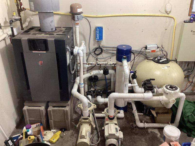 Responded to emergency leak on pool boiler system where a 1/2" copper feed line downstream of Watts 9D backflow preventer had failed due to a compromised SharkBite coupling that blew apart. Removed the failed push-fit coupling and replaced the affected section with rigid copper pipe and soldered connections to ensure a permanent, code-compliant repair. System was pressure tested, verified leak-free, and restored to full operation.