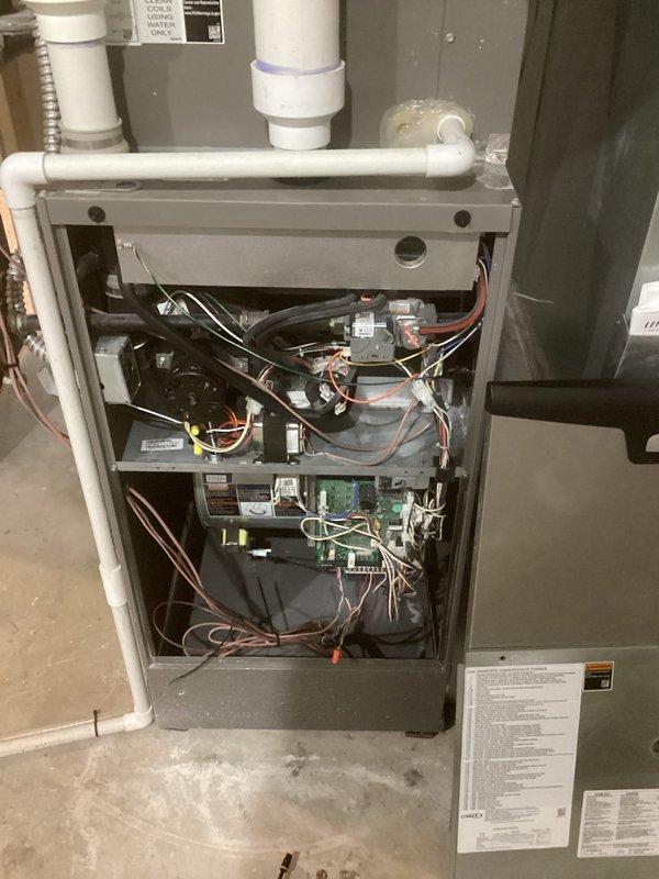 Successfully installed and rewired a Lennox S40 Residential Communicating Control System Smart Wi-Fi Thermostat to the existing furnace. The S40 thermostat was configured to recognize and communicate with all Lennox Communicating products in the system, enabling automatic system control for optimized comfort, performance, and efficiency. Wiring was properly terminated and secured from the thermostat location to the furnace control board, with all connections verified for proper communication protocol. The smart thermostat's Wi-Fi capabilities were activated, and the system was tested to confirm full functionality of heating and cooling operations through the new communicating control interface.