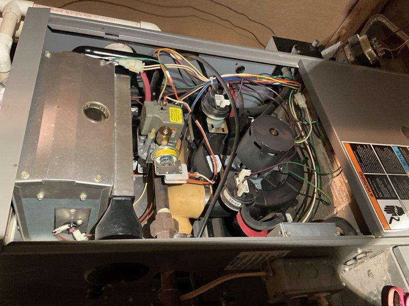 Responded to no heat call on aging furnace system. Upon arrival, performed diagnostic troubleshooting and determined the recently installed aftermarket thermostat was defective and preventing the heating system from receiving proper call signal. Verified furnace functionality by jumping thermostat wiring at both the unit and wall location, confirming all internal components, ignition system, and heating elements were operational. Advised homeowner that replacement of the faulty thermostat with a compatible unit would resolve the no heat condition.
